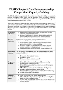 PRME Chapter Africa Entrepreneurship Competition and Capacity Building